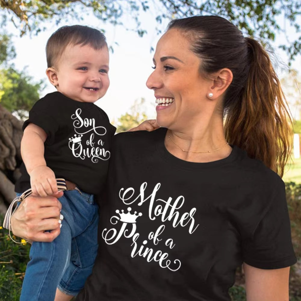 Son of Queen Mother of a Prince Mommy and Son Shirts Mommy and Kid Baby Boy Matching Tshirts Summer Matching Family Tshirts