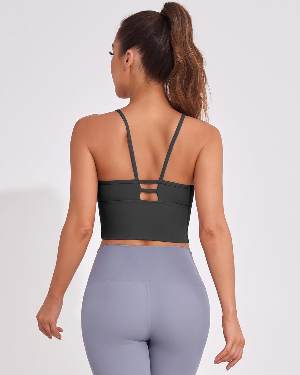 Longline Sports Bras for Women High Support Strappy Push up Workout Tops Built in Bra Padded Crop Yoga Tank Top