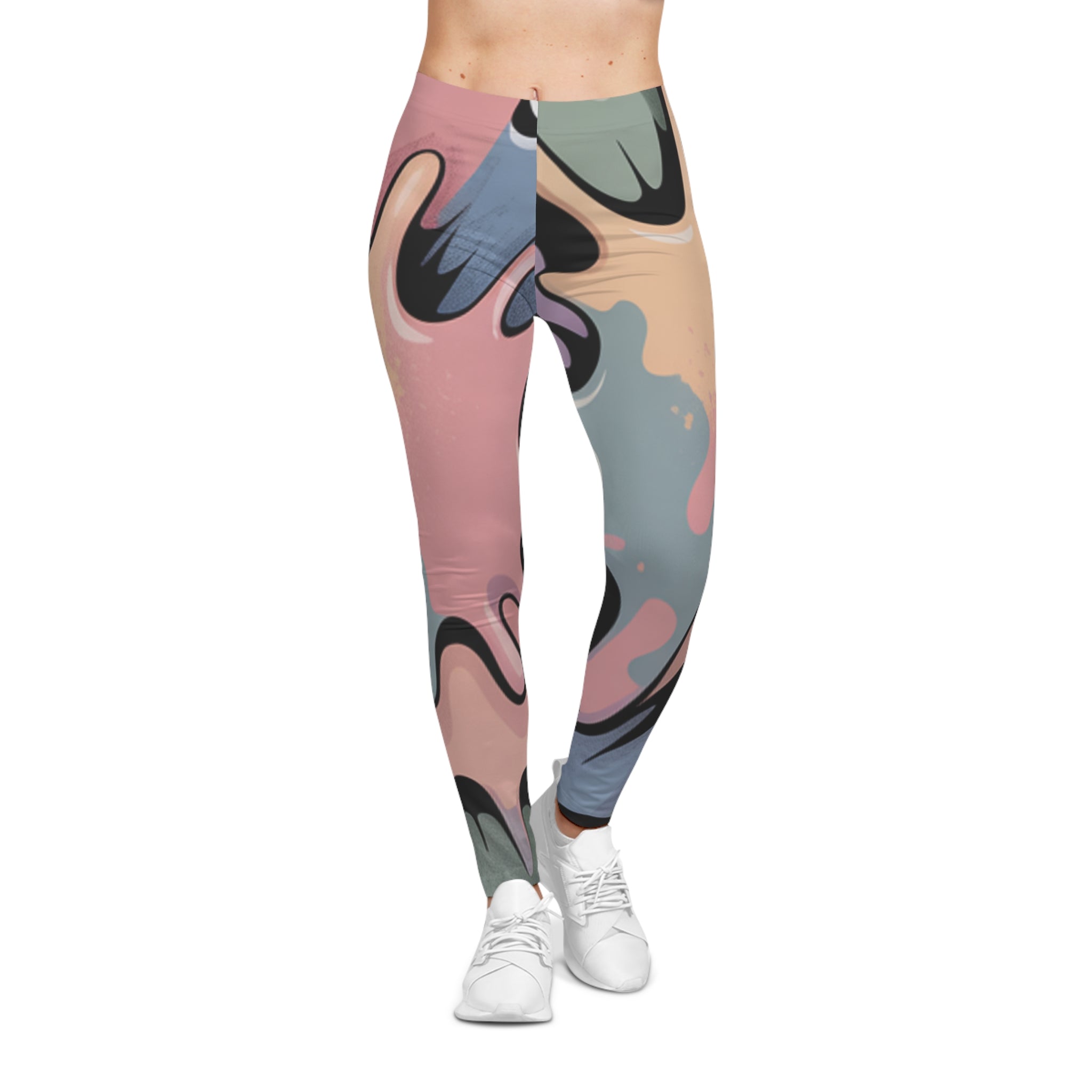 Abstract Pastel Swirl Leggings — Women's Casual AOP Print