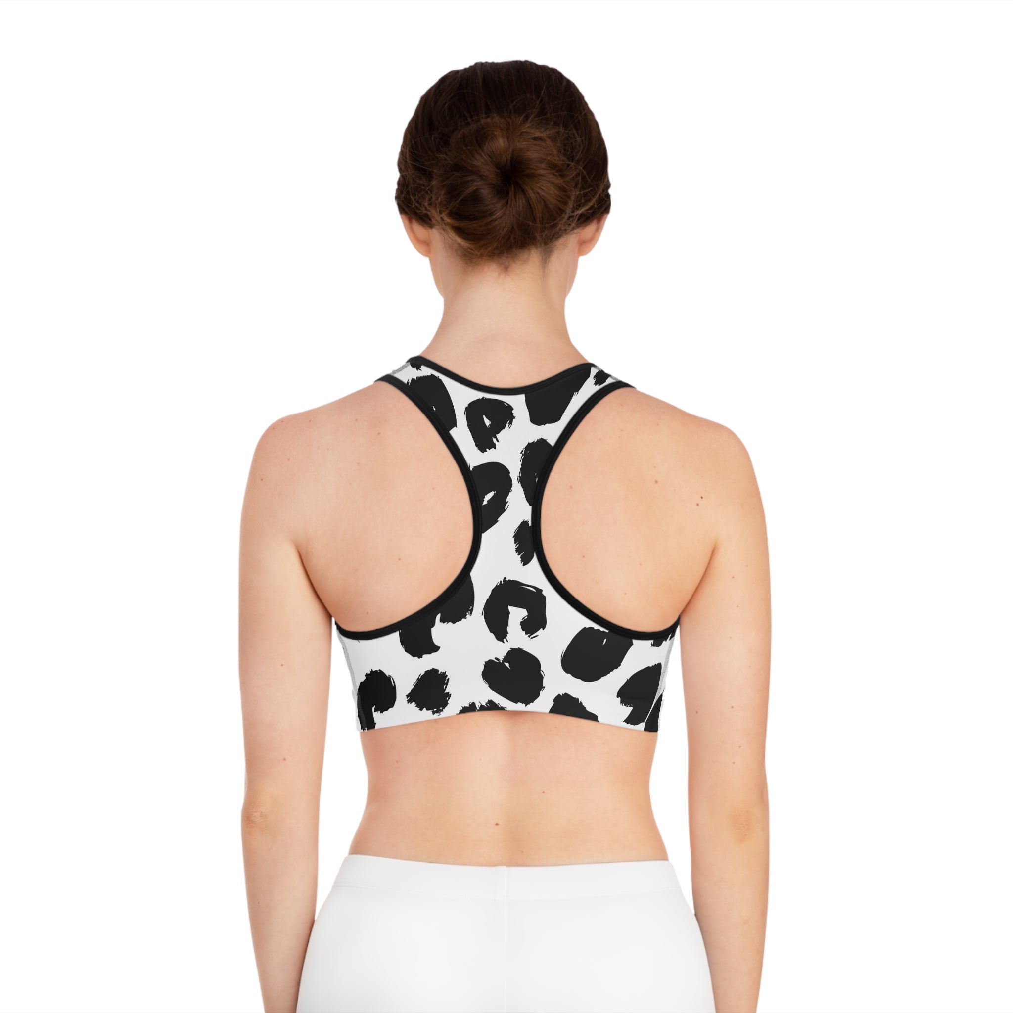 Black Brushstroke Leopard Sports Bra — Bold Monochrome Activewear