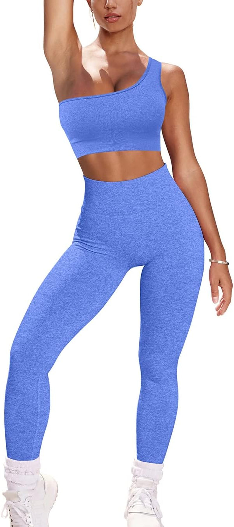 Workout Sets for Women 2 Piece Seamless High Waist Running Leggings Yoga Gym One Shoulder Sports Bra Outfits