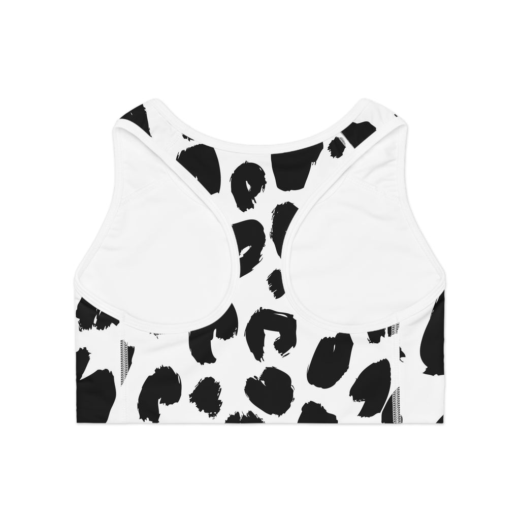Black Brushstroke Leopard Sports Bra — Bold Monochrome Activewear