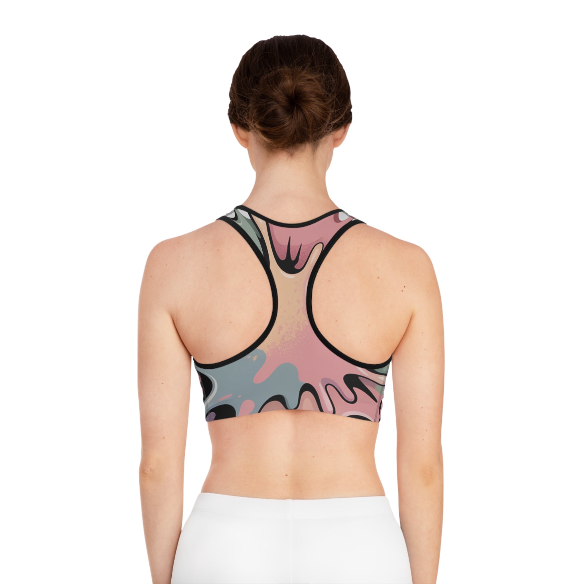 Abstract Splash Sports Bra — Colorful Floral-Inspired All-Over Print Activewear