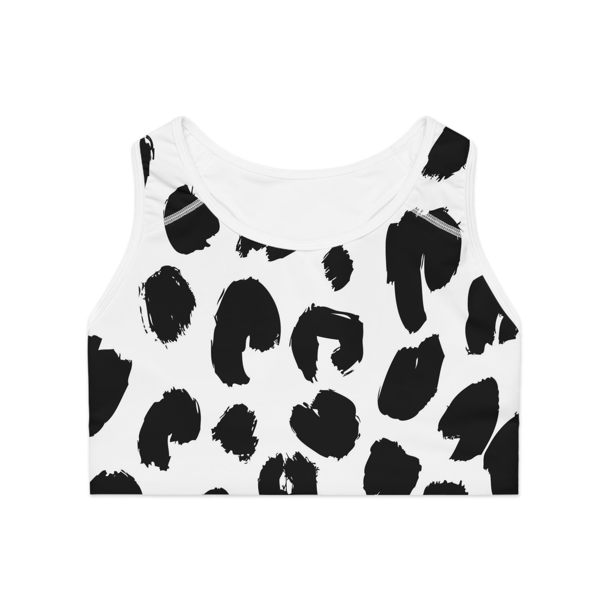 Black Brushstroke Leopard Sports Bra — Bold Monochrome Activewear