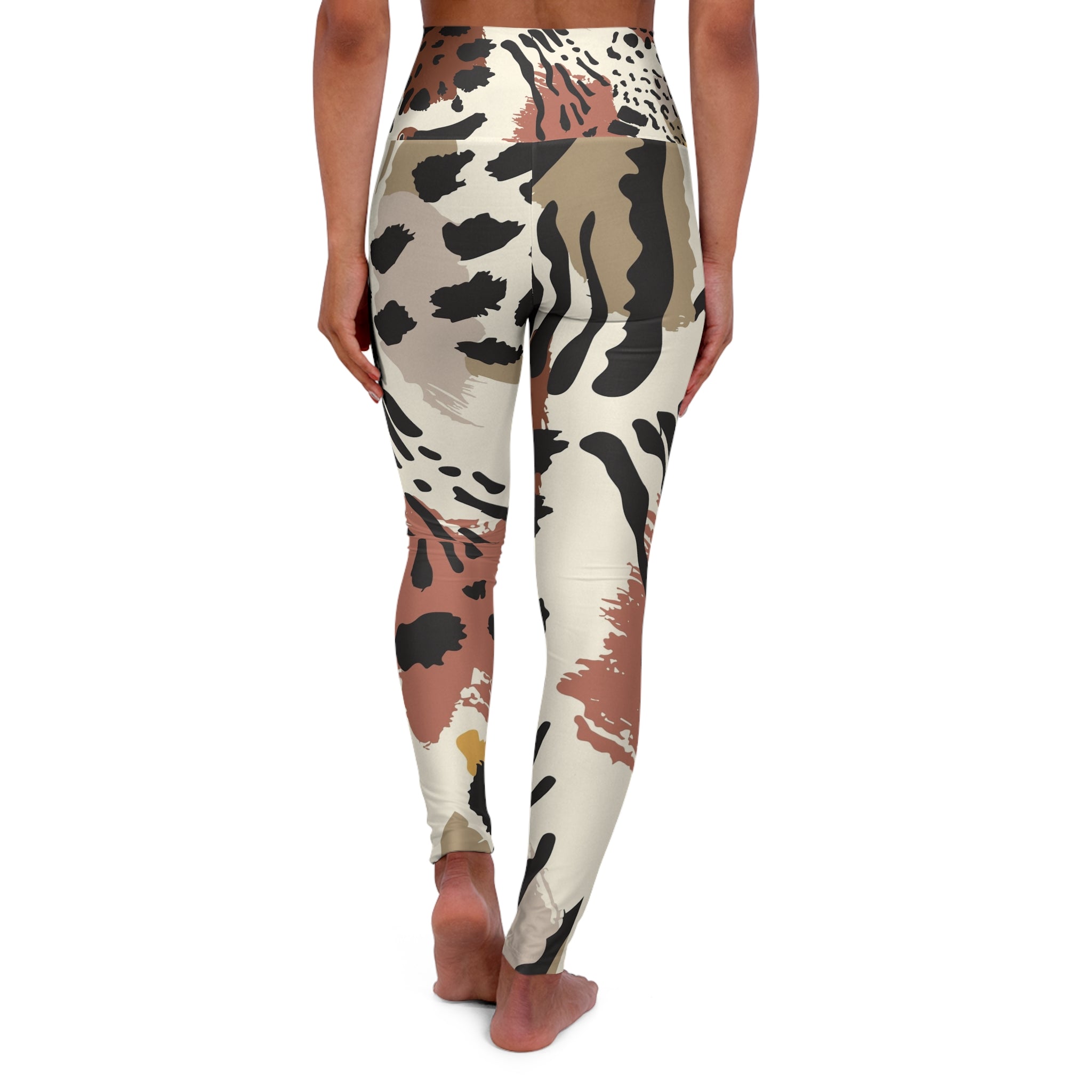 High-Waist Animal Print Yoga Leggings — Neutral Abstract Leopard Pattern