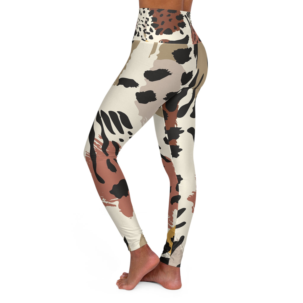 High-Waist Animal Print Yoga Leggings — Neutral Abstract Leopard Pattern