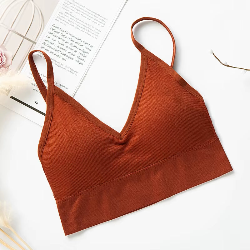 Sports Bra Padded Tube Top Women Crop Top Seamless Underwear Female Streetwear Tank Top Removable Pads Push-Up Bra Solid Camis