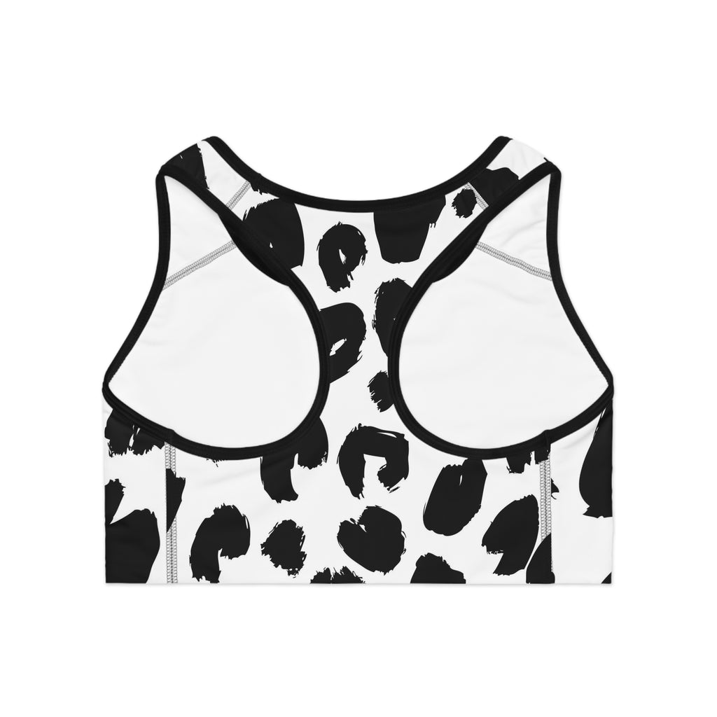 Black Brushstroke Leopard Sports Bra — Bold Monochrome Activewear