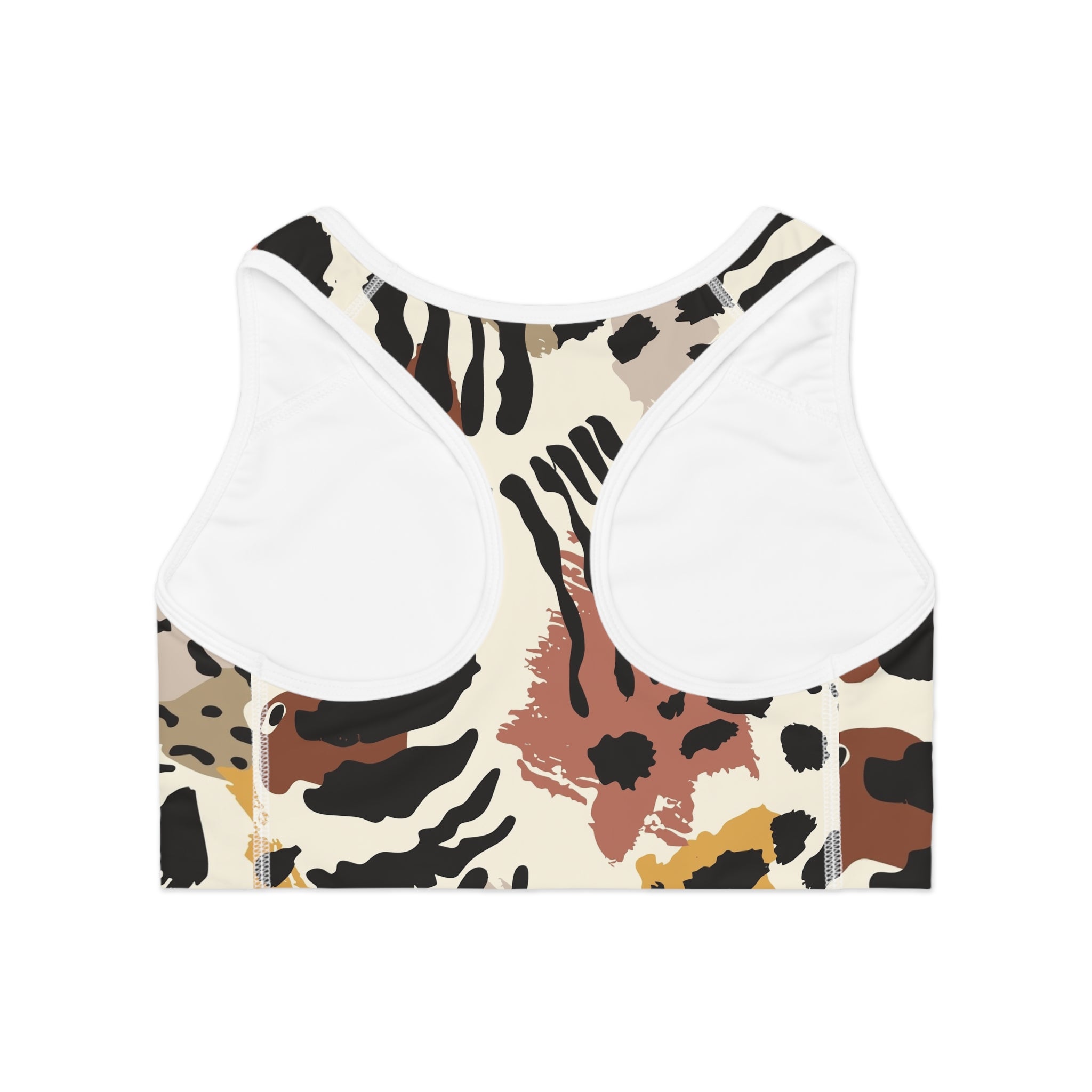 Animal Print Sports Bra — Neutral Beige & Rust All-Over-Print