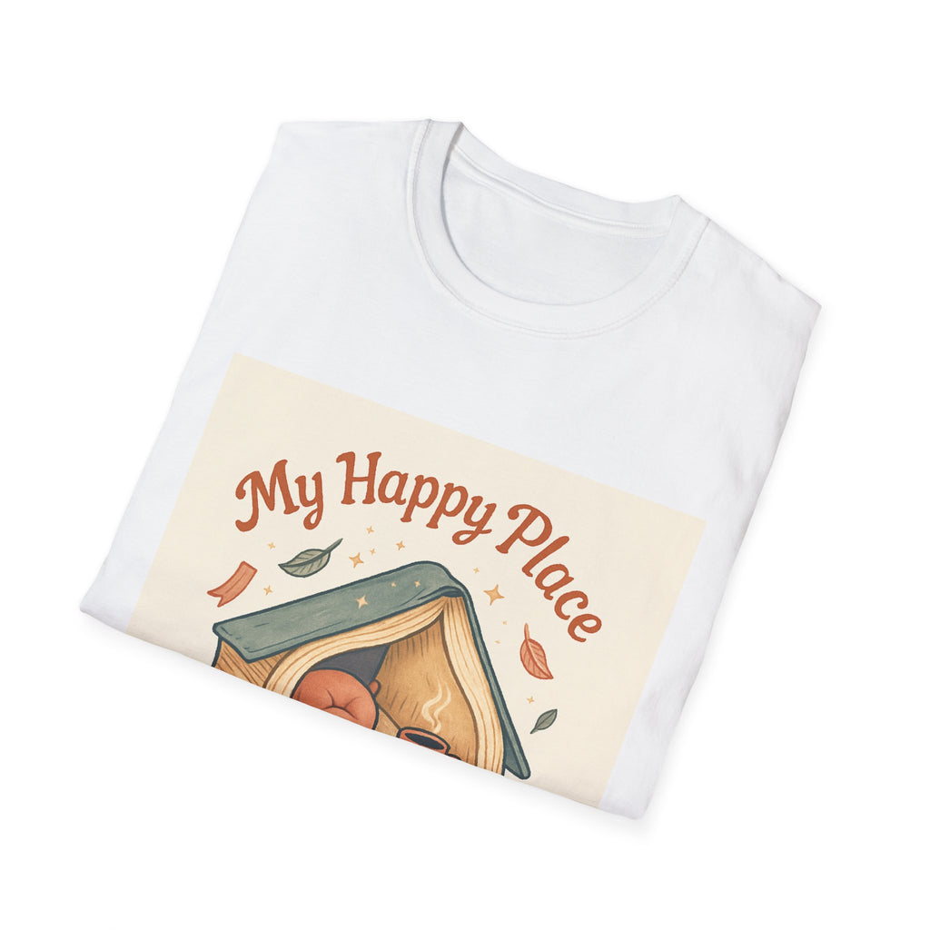 T-Shirt — "My Happy Place Between the Covers" Booklover Reading Tee