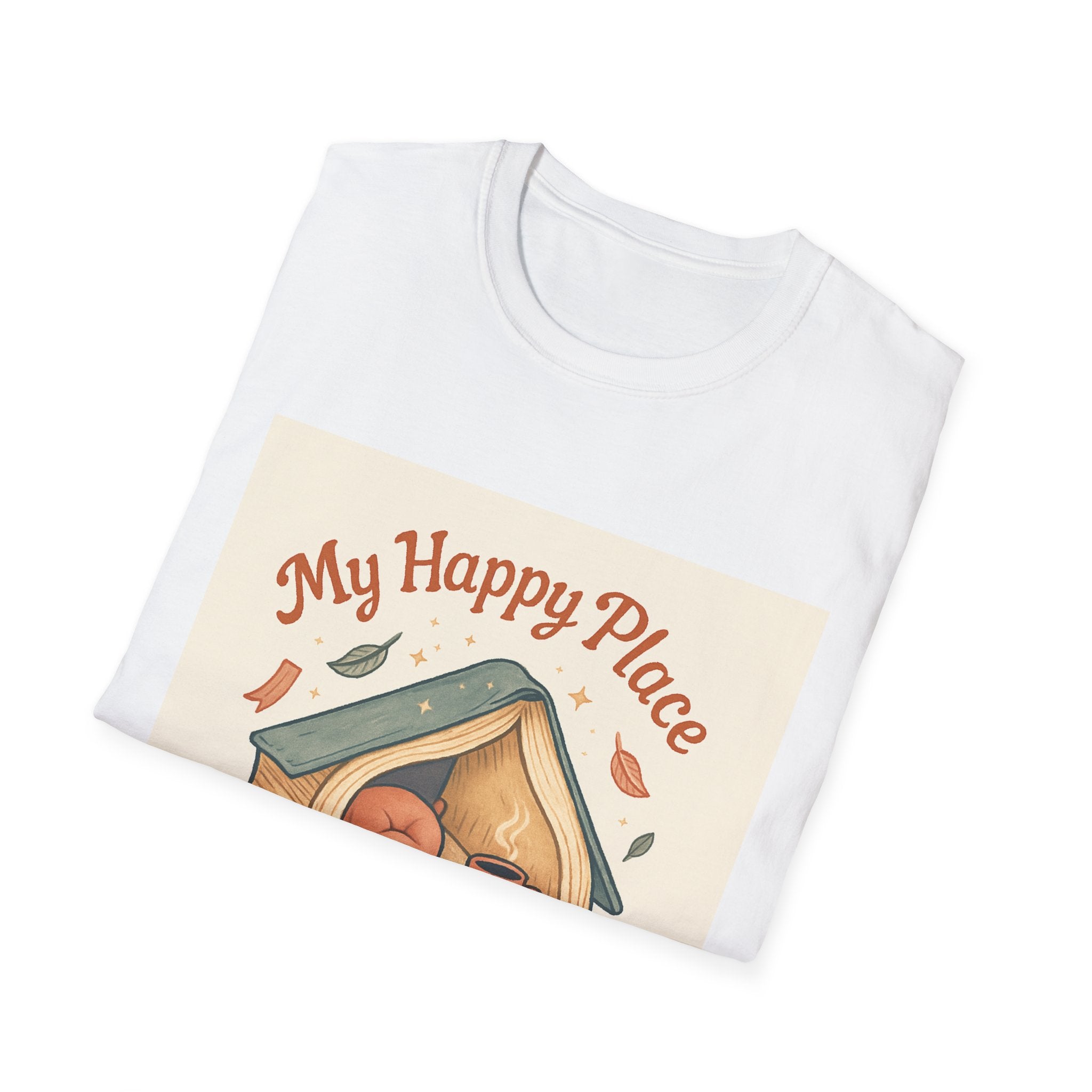 T-Shirt — "My Happy Place Between the Covers" Booklover Reading Tee