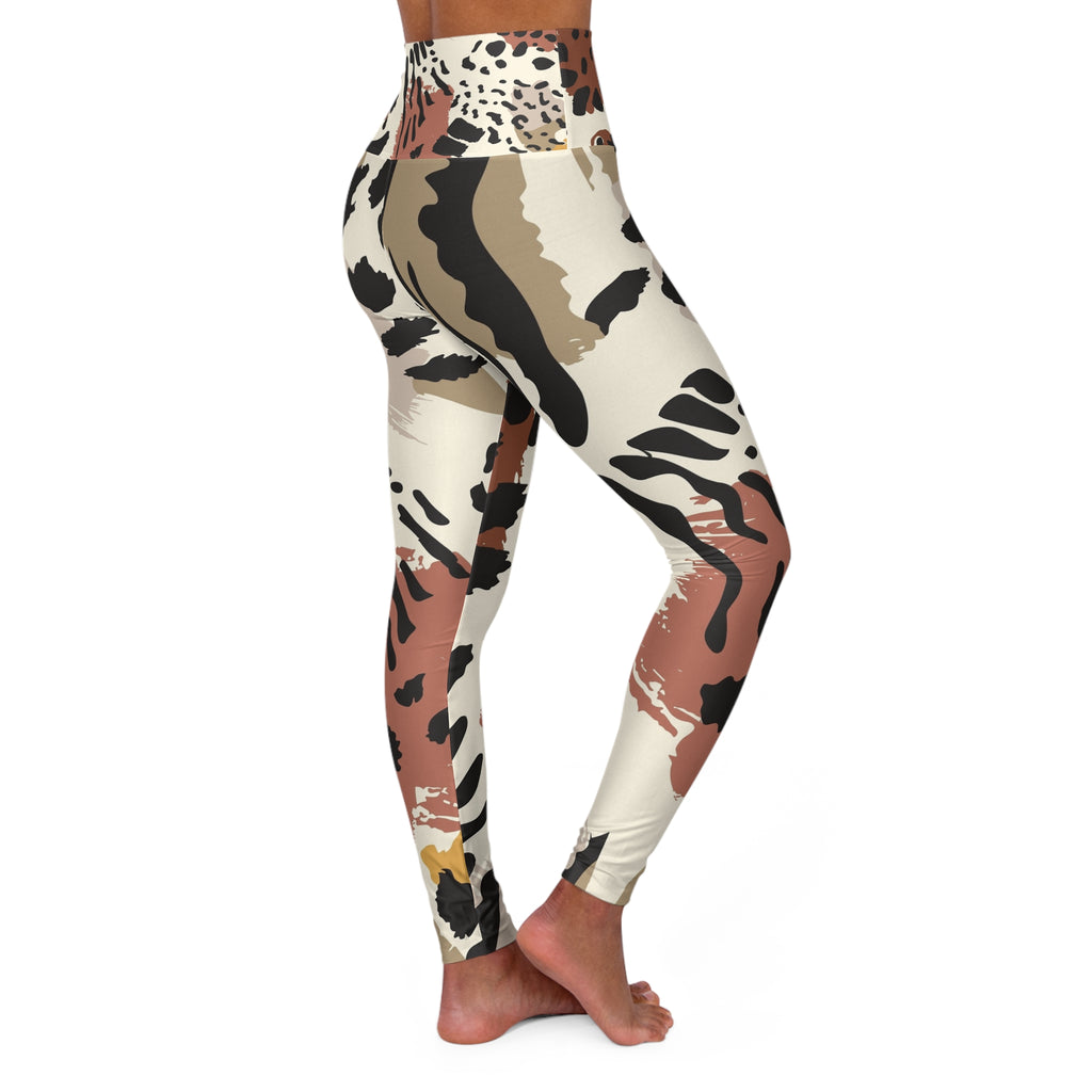 High-Waist Animal Print Yoga Leggings — Neutral Abstract Leopard Pattern