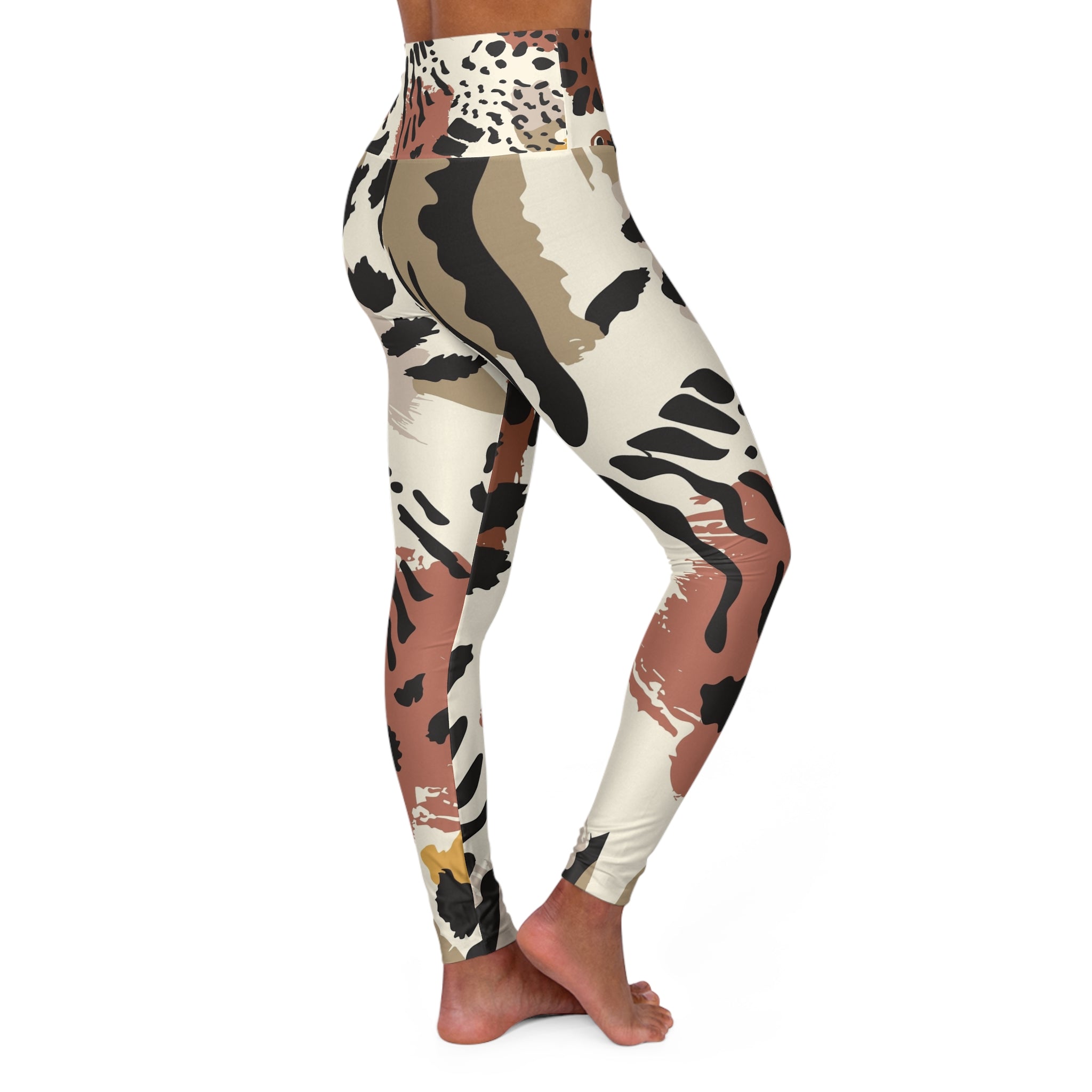 High-Waist Animal Print Yoga Leggings — Neutral Abstract Leopard Pattern