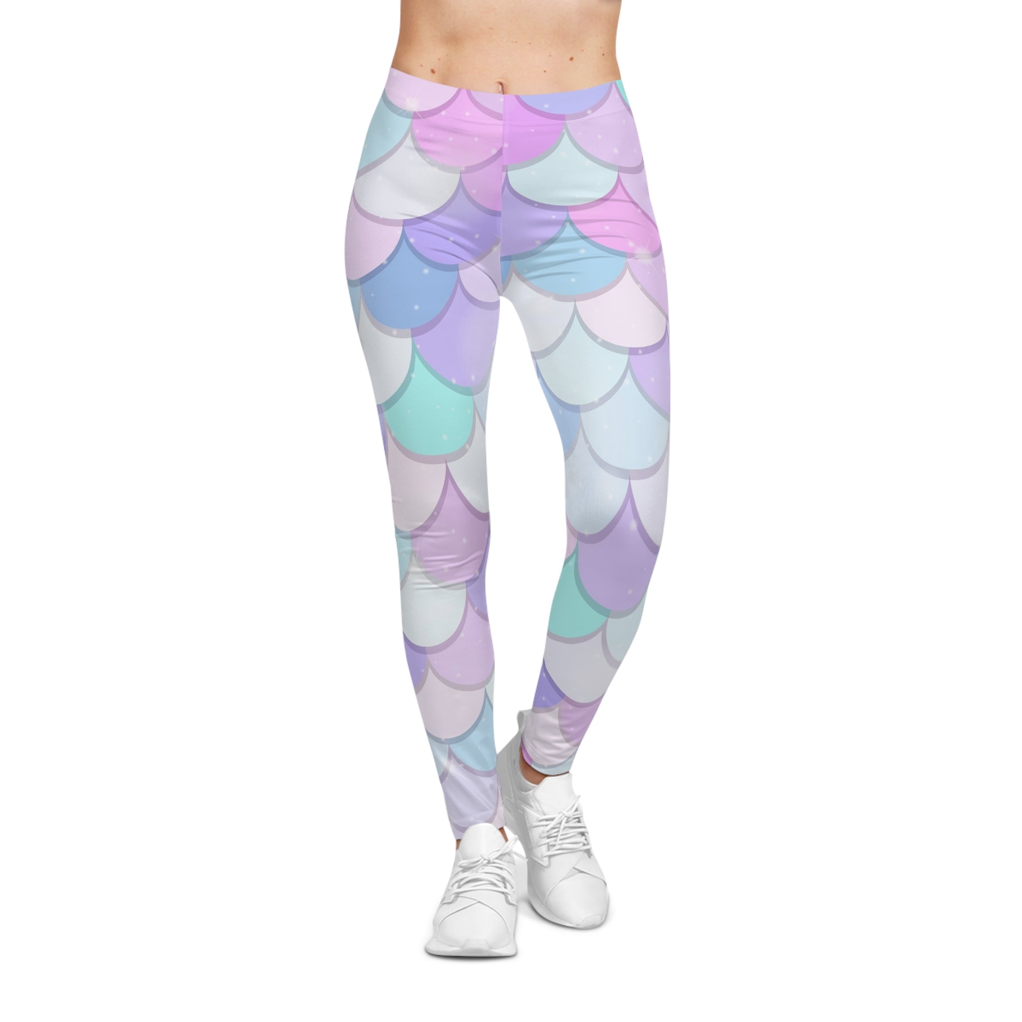 Pastel Mermaid Scale Leggings — Women's Casual All-Over Print