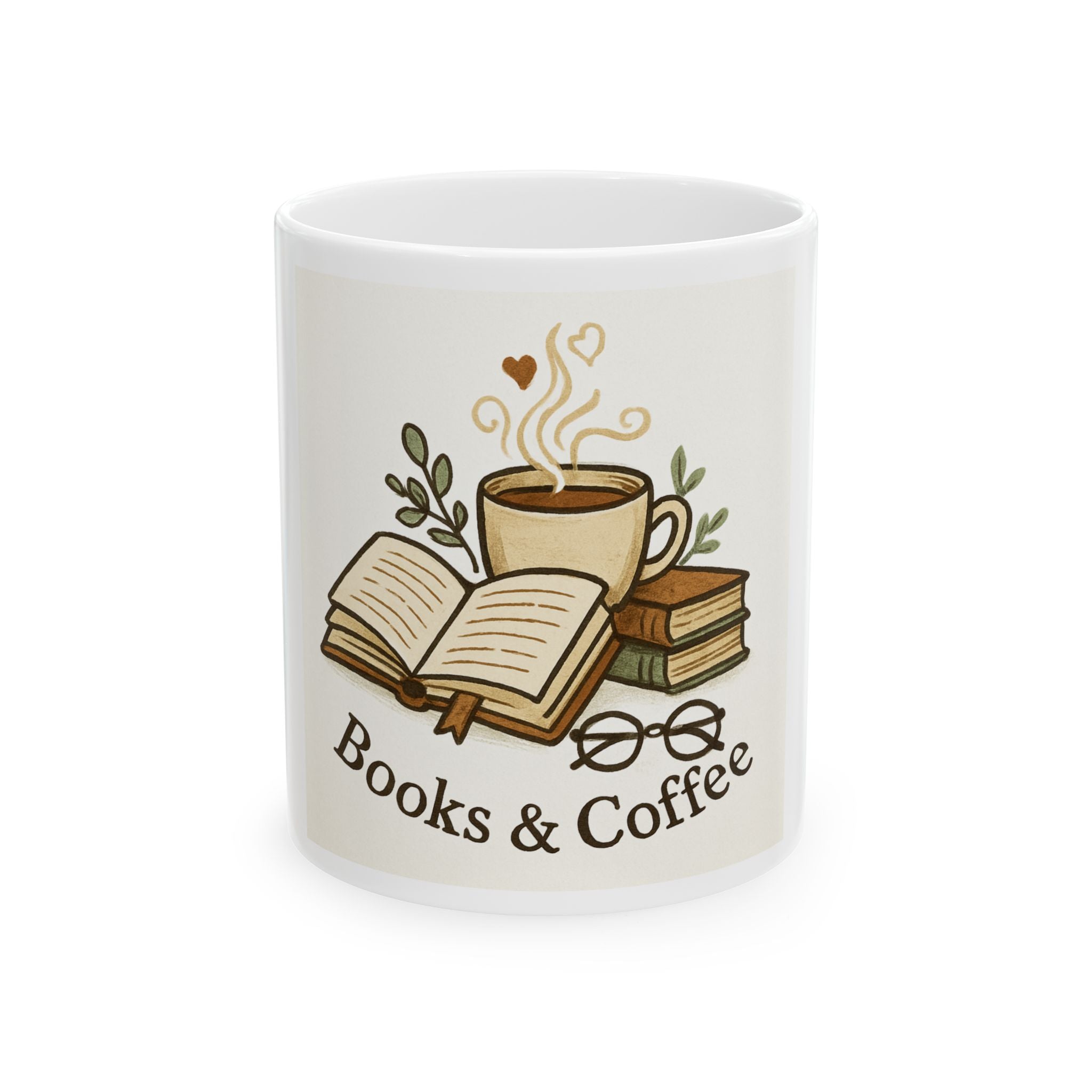 Books & Coffee Ceramic Mug — Cozy Reading Coffee Cup (11oz/15oz)