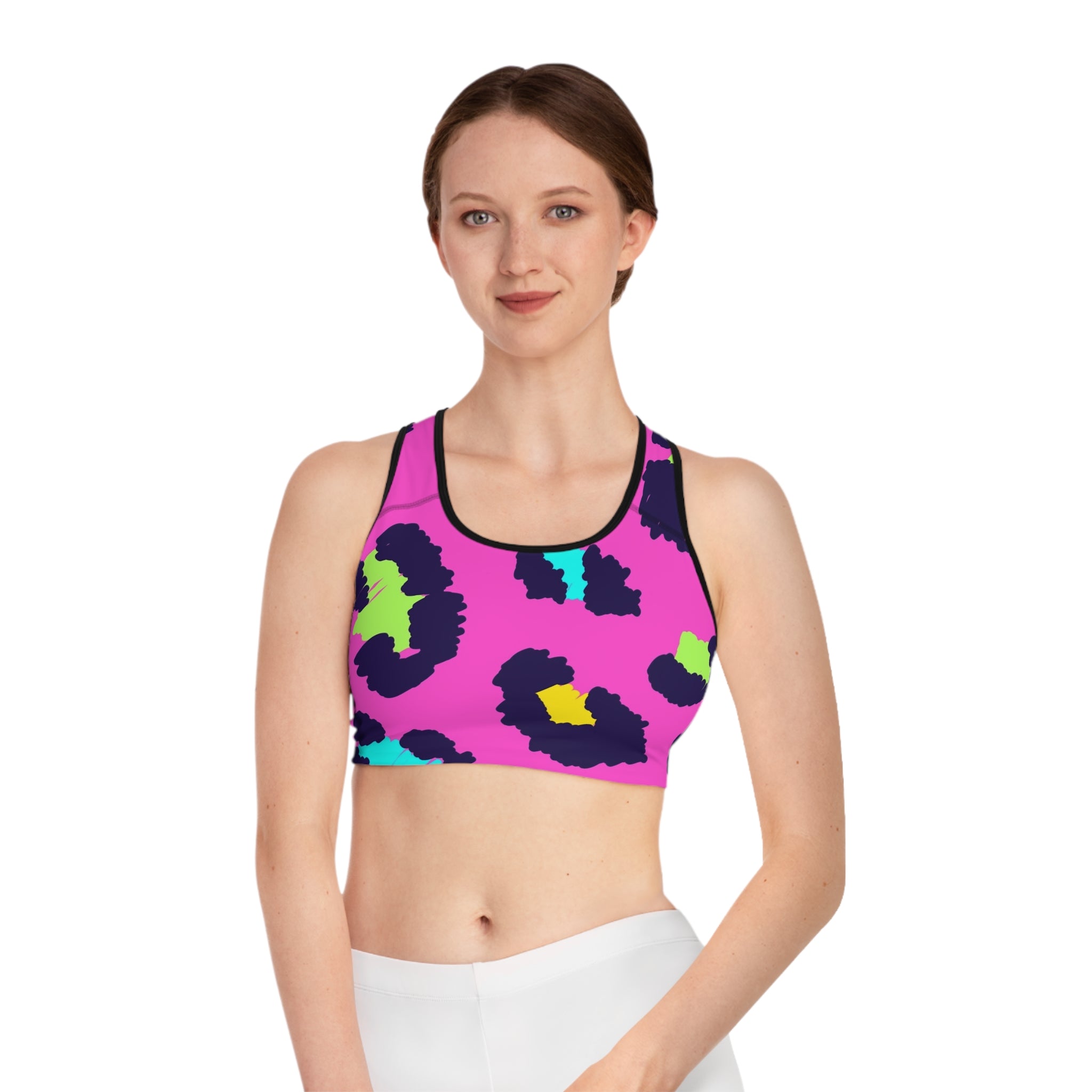 Neon Leopard Sports Bra – Bright Pink All-Over-Print Activewear