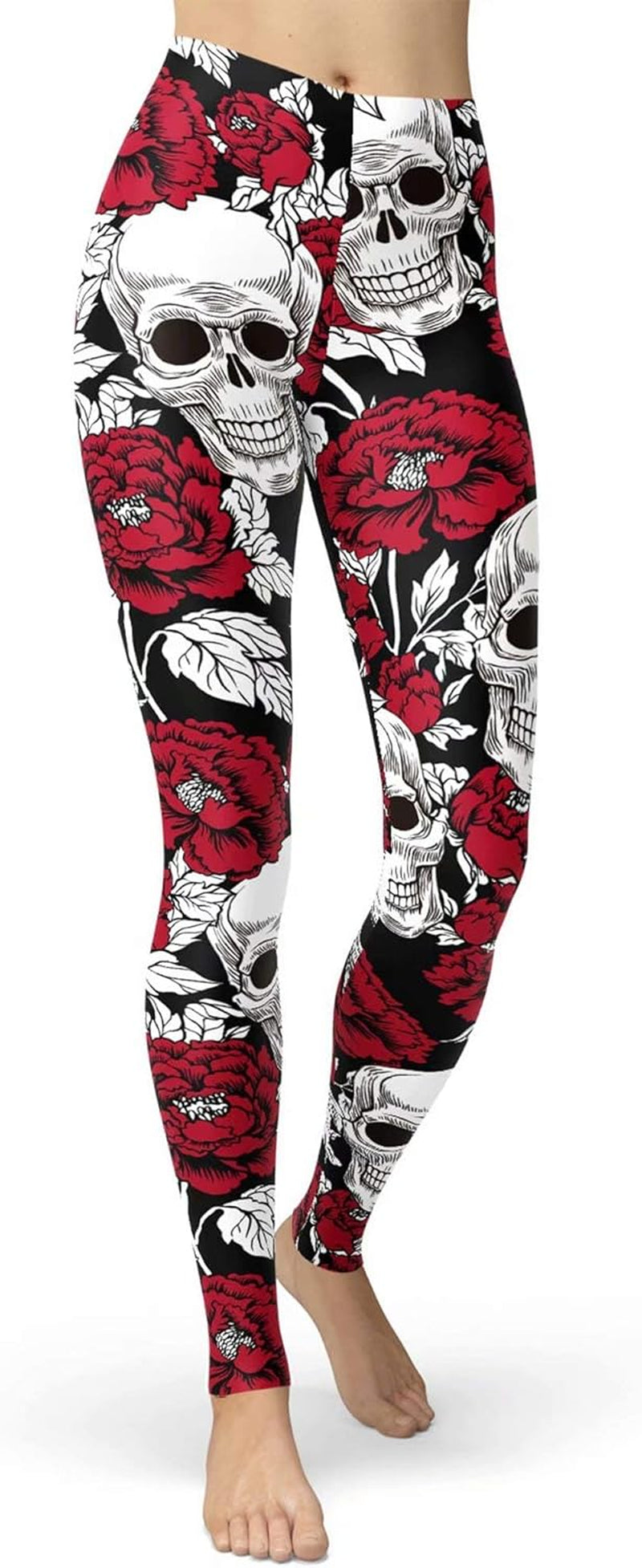 Women'S Sugar Skull Leggings Buttery Soft Rose Flower Printed Halloween Stretchy Pants 28"