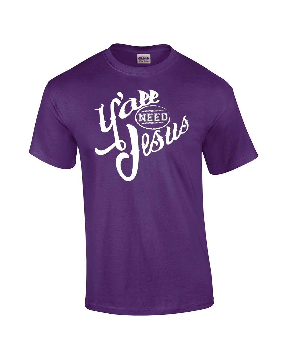 Ya'Ll Need Jesus Christian Short Sleeve T-Shirt-Purple-Medium
