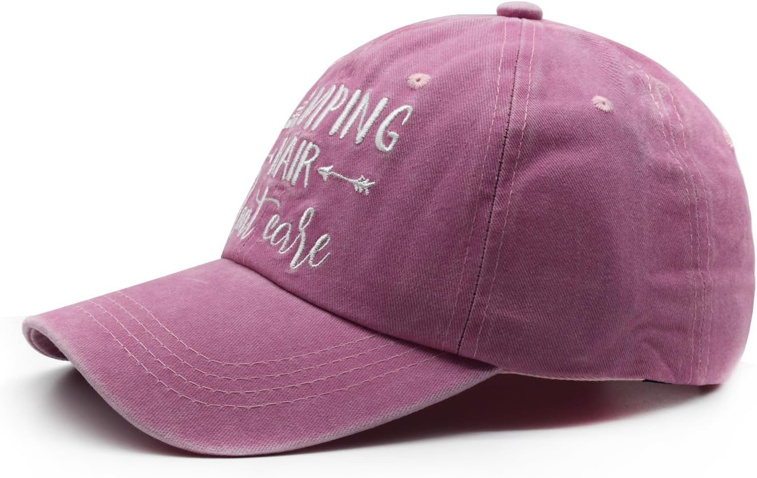Embroidered Camping Hair Don'T Care Hat Adjustable Washed Baseball Cap for Women Men