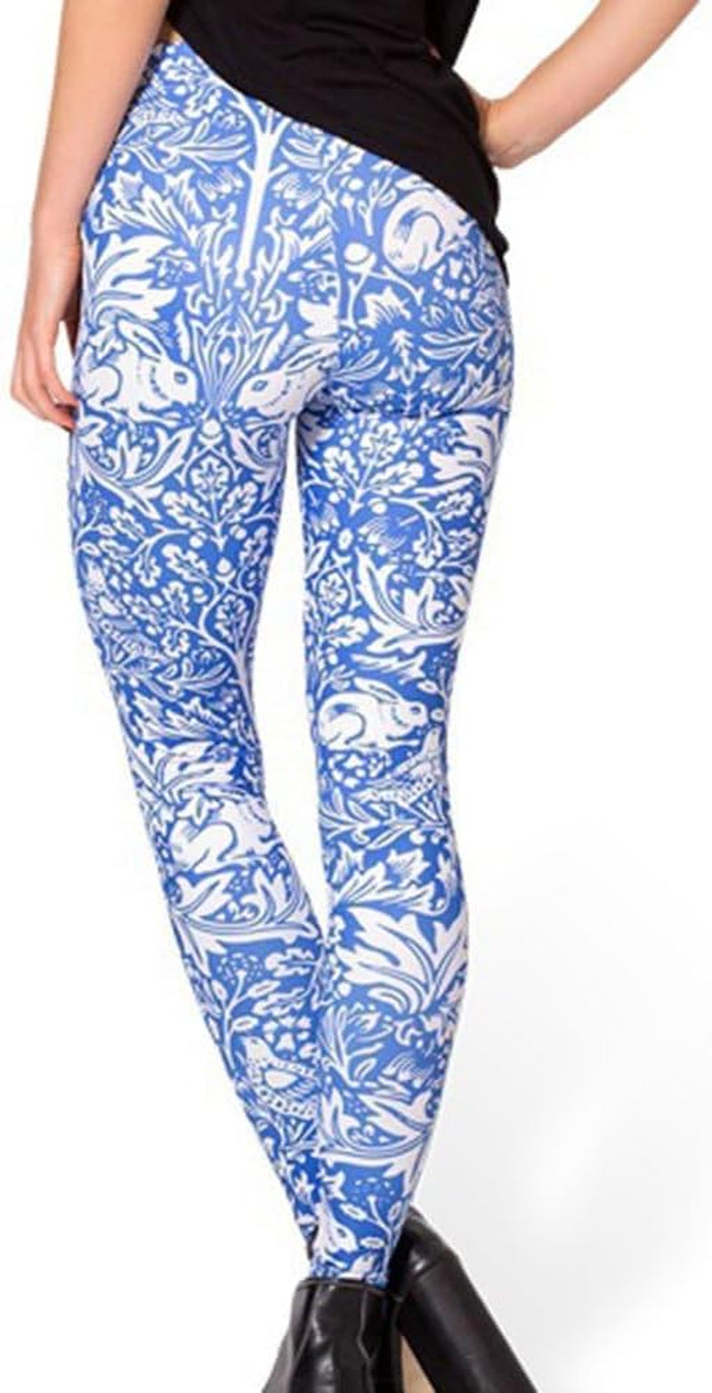 ® Women'S High Waist Pure Color Digital Printted Ankle Elastic Tights Legging