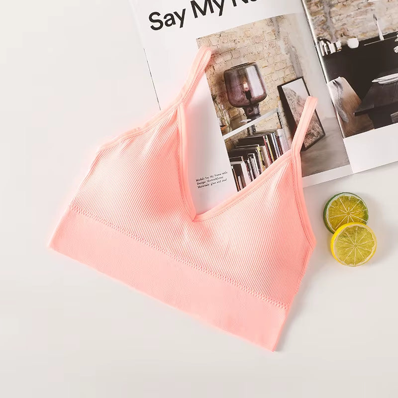 Sports Bra Padded Tube Top Women Crop Top Seamless Underwear Female Streetwear Tank Top Removable Pads Push-Up Bra Solid Camis