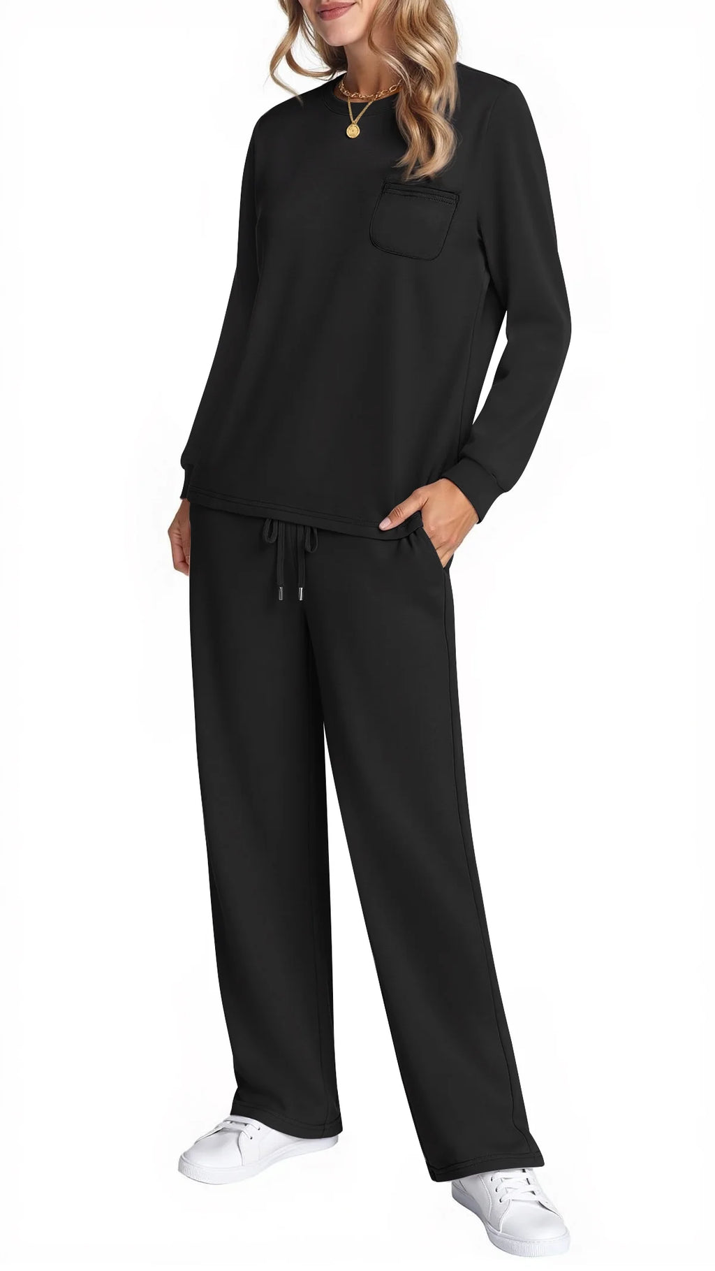 Two Piece  Fall Outfits Long Sleeve Tops Wide Leg Pants Matching Sets Vacation Travel Outfits