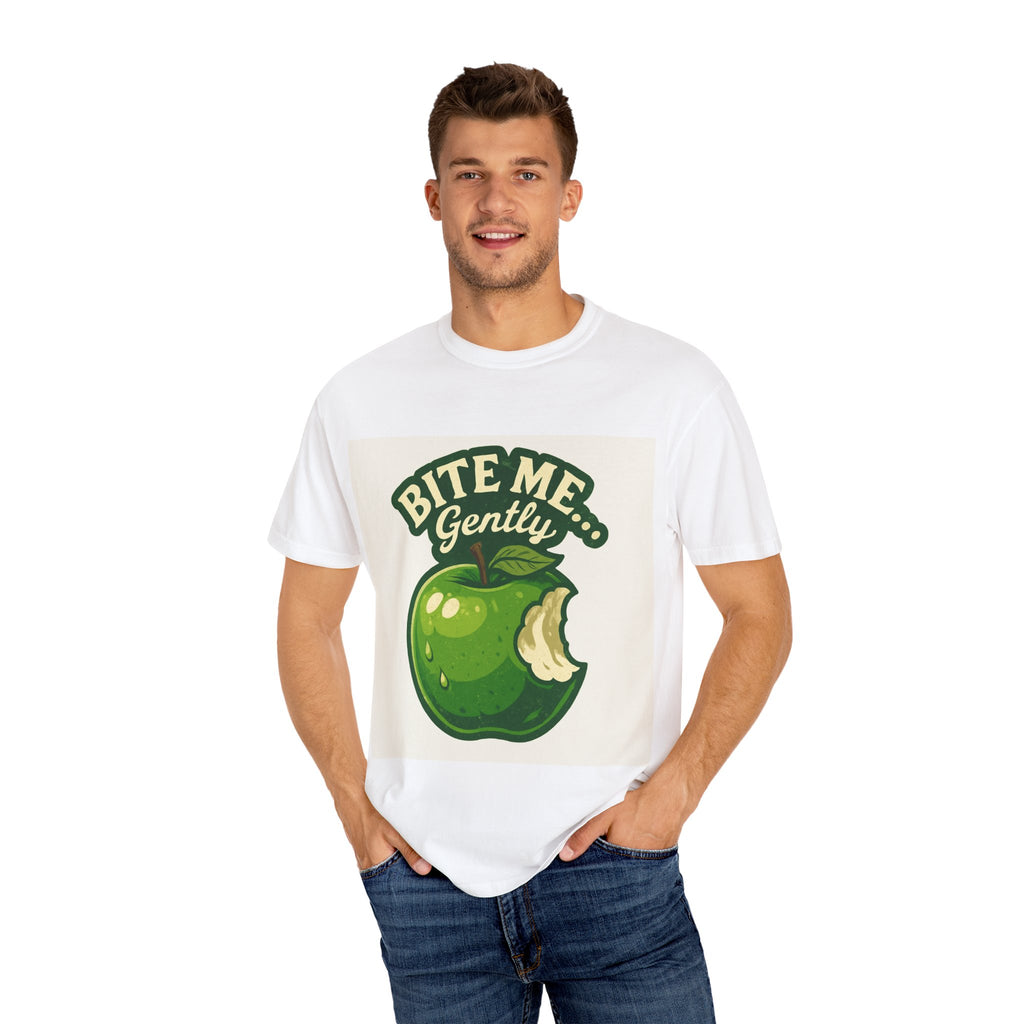 Bite Me Gently T-Shirt — Retro Green Apple Graphic Tee