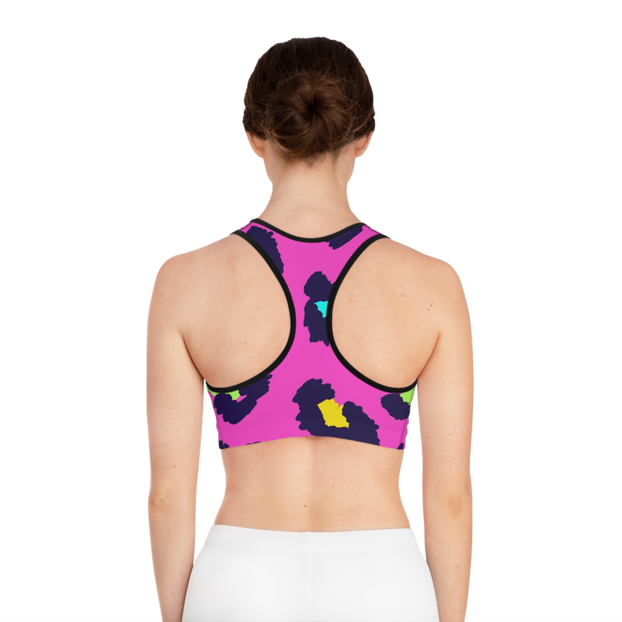 Neon Leopard Sports Bra – Bright Pink All-Over-Print Activewear
