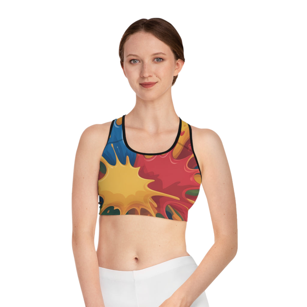 Color Splash Sports Bra — Vibrant All-Over-Print Activewear