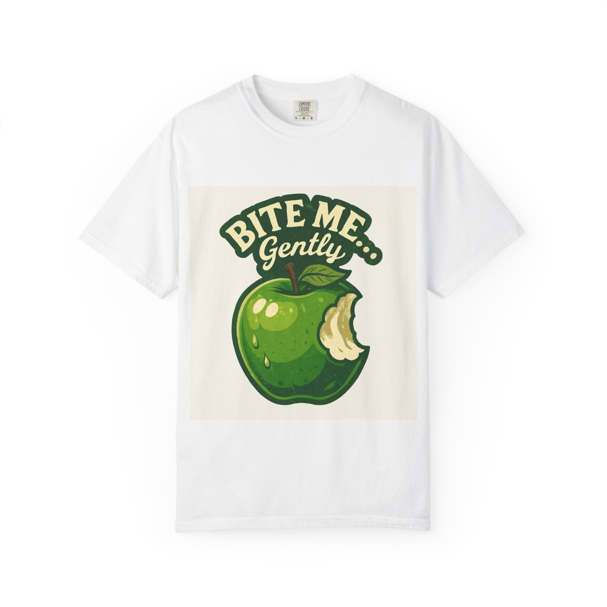 Bite Me Gently T-Shirt — Retro Green Apple Graphic Tee