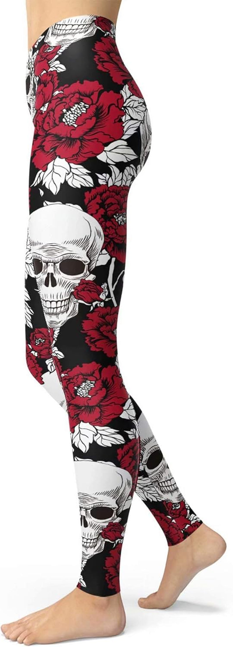 Women'S Sugar Skull Leggings Buttery Soft Rose Flower Printed Halloween Stretchy Pants 28"