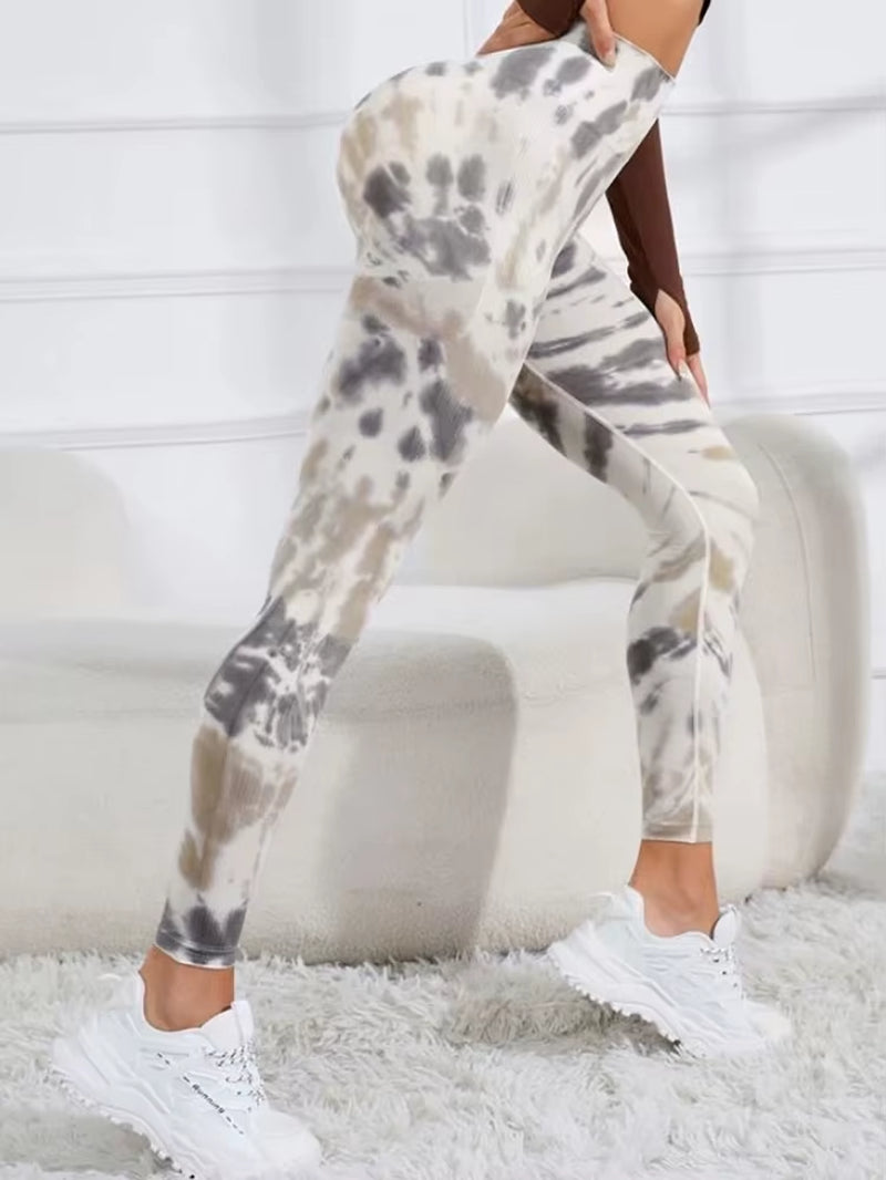 Fashionable Sexy High Waist Sports Leggings Printed Gym Tights Woman Running Pants Booty Lifting Leggings Tie Dye Push up Leggi