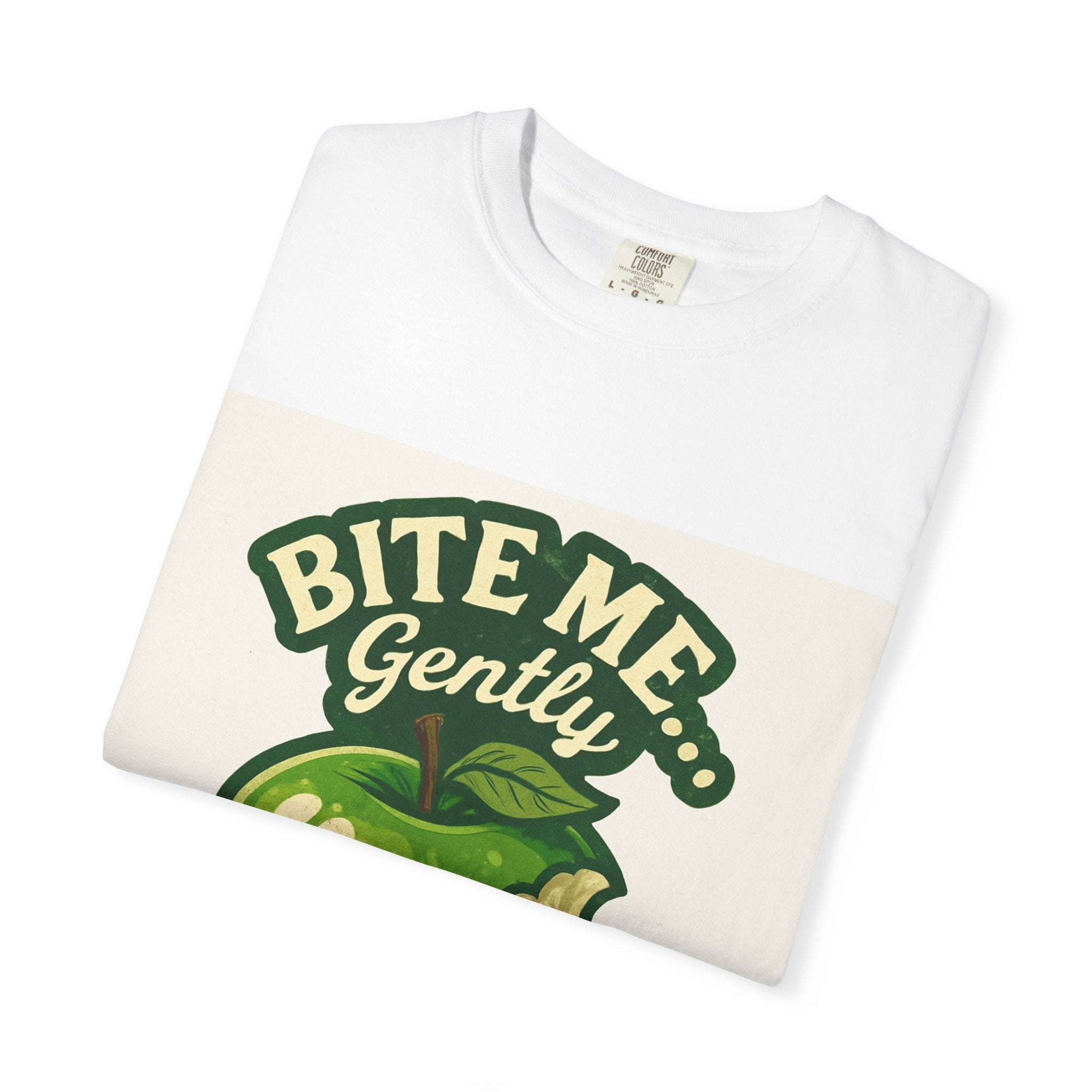 Bite Me Gently T-Shirt — Retro Green Apple Graphic Tee