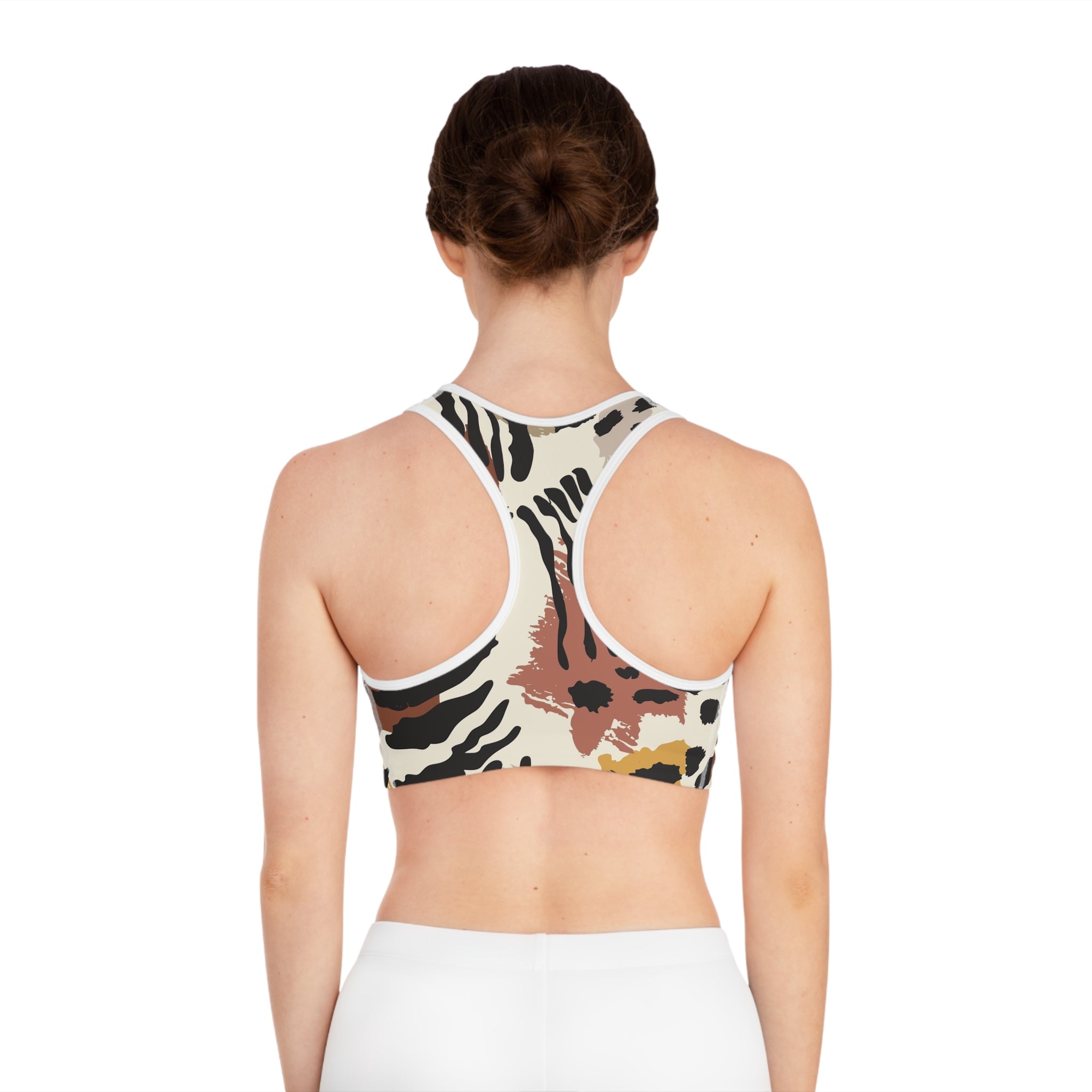 Animal Print Sports Bra — Neutral Beige & Rust All-Over-Print