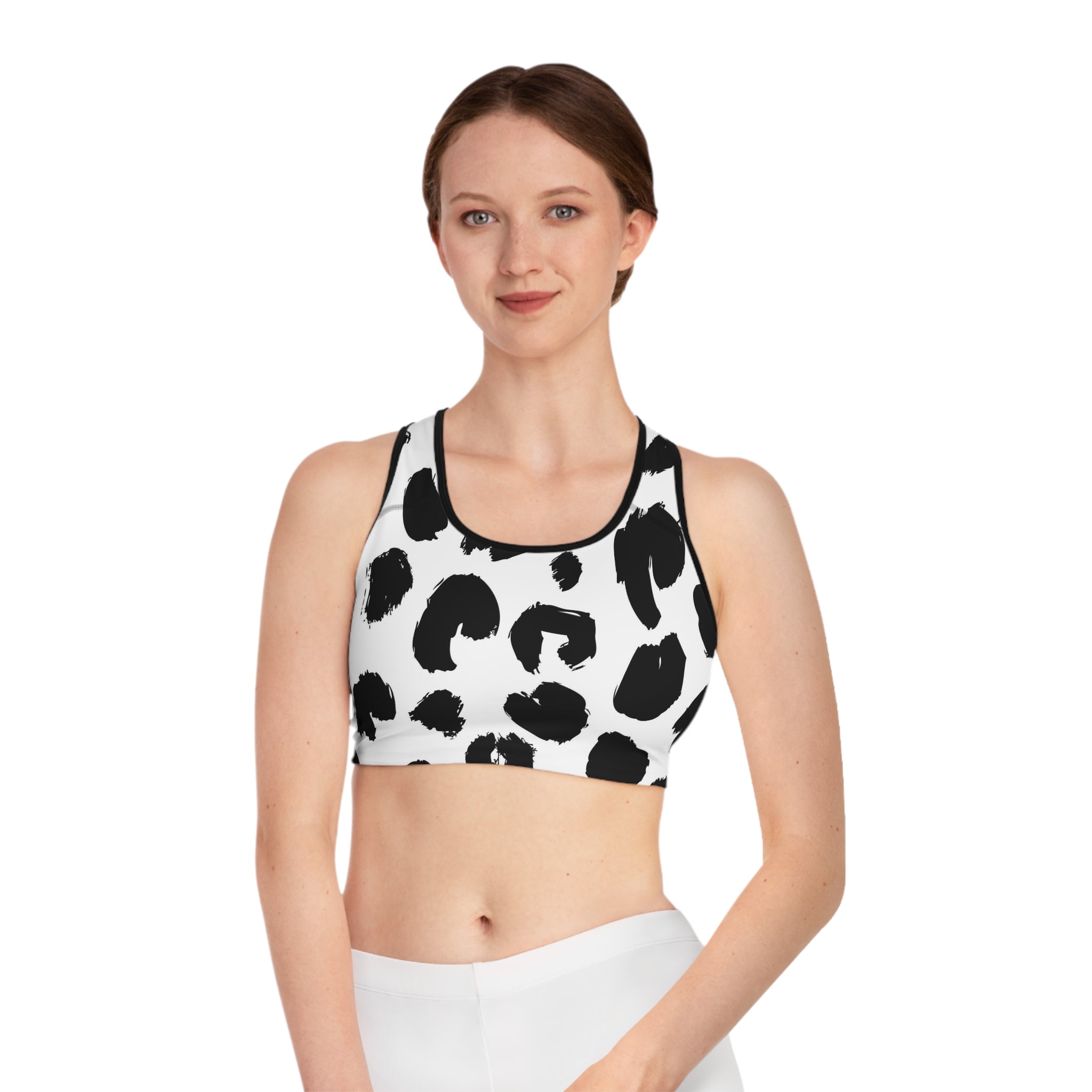 Black Brushstroke Leopard Sports Bra — Bold Monochrome Activewear