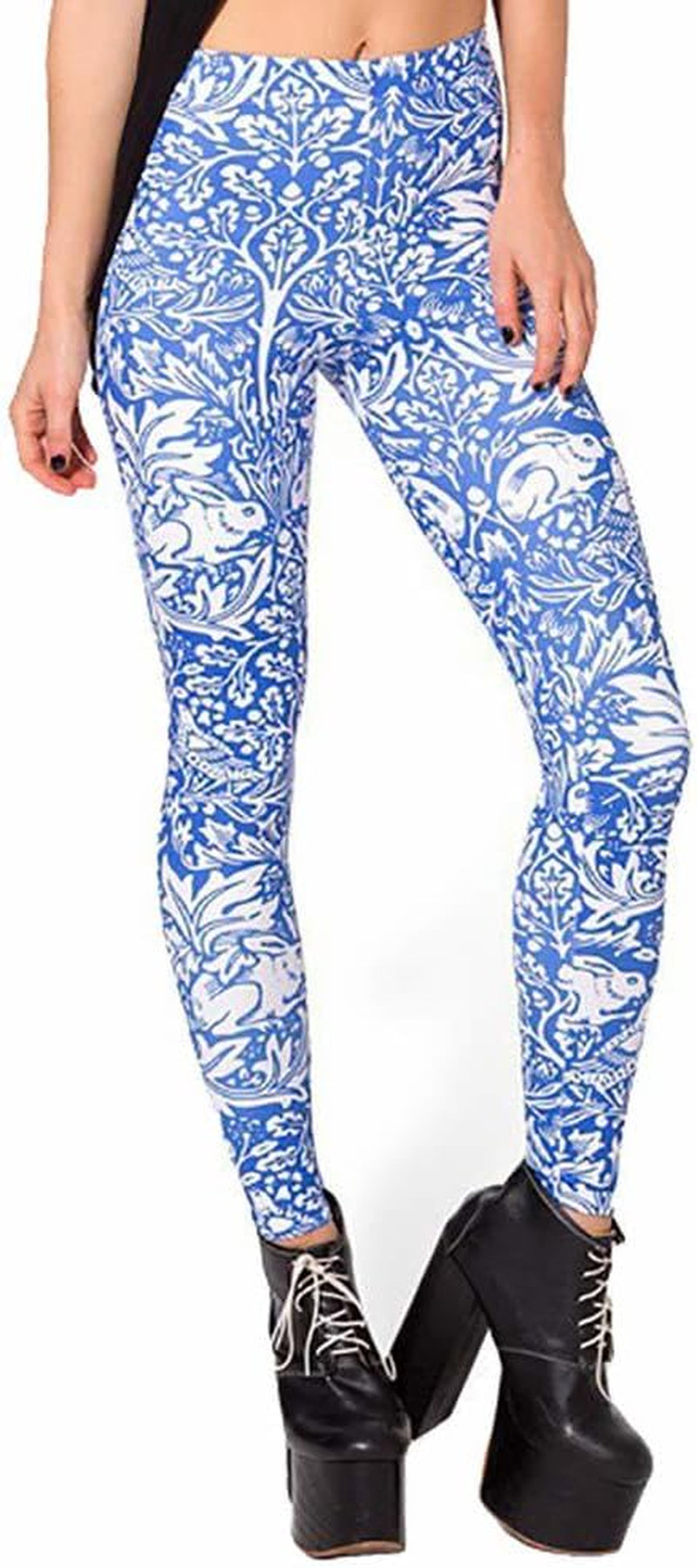 ® Women'S High Waist Pure Color Digital Printted Ankle Elastic Tights Legging