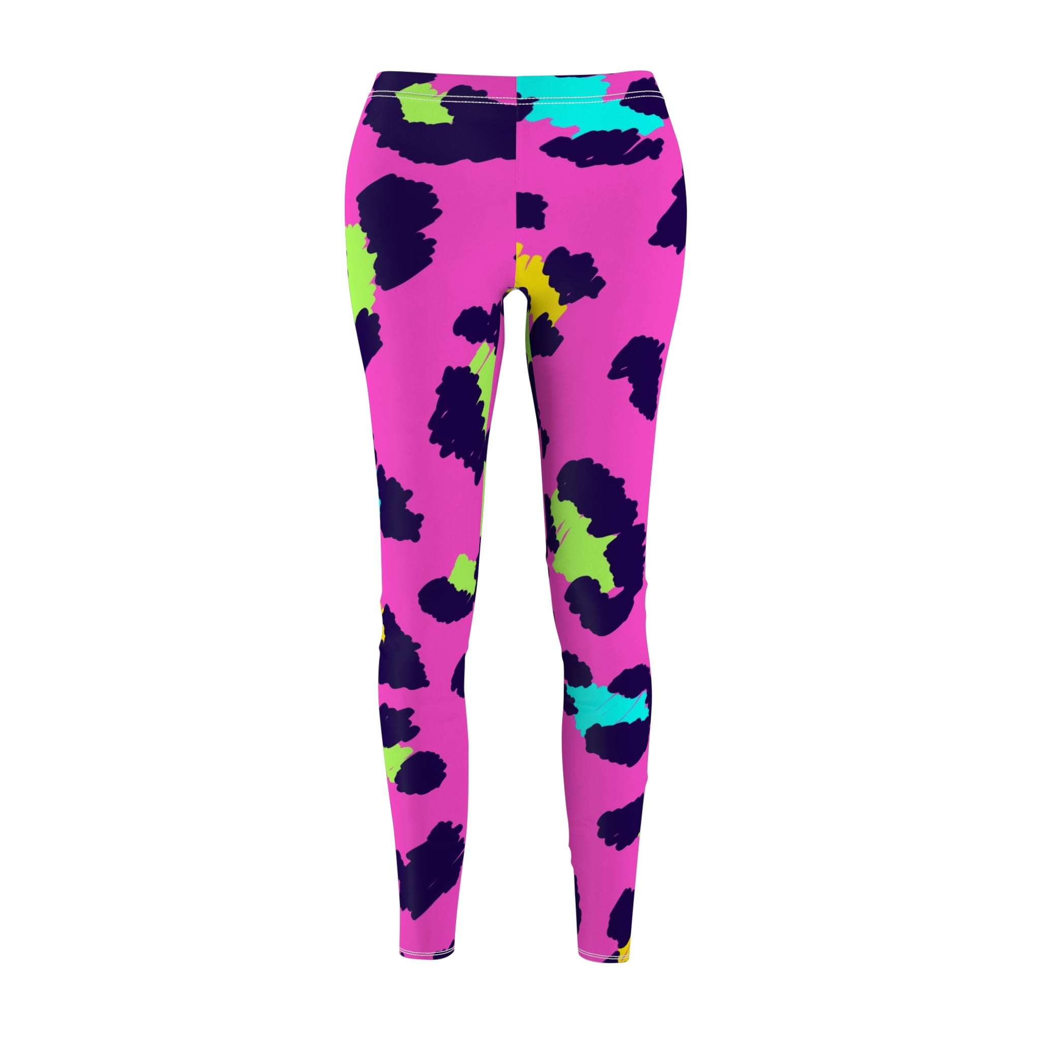 Neon Leopard Print Leggings — Women's Bright Pink Animal Print Activewear