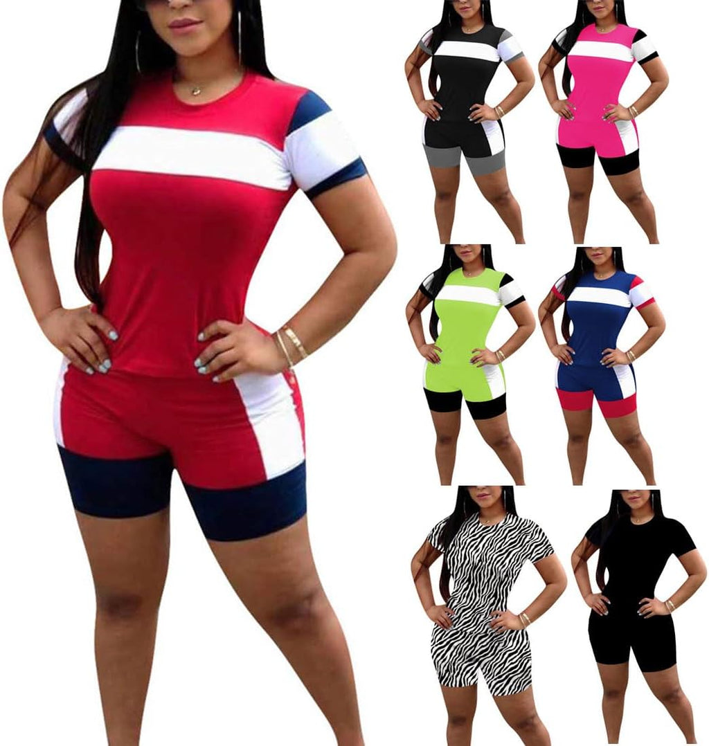 Womens 2 Piece Sports Outfit Tracksuit Shirt Shorts Jogger Bodycon Sets