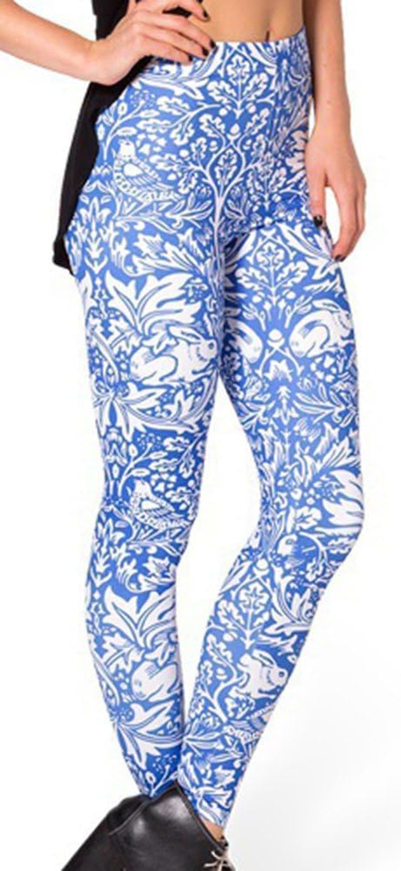 ® Women'S High Waist Pure Color Digital Printted Ankle Elastic Tights Legging