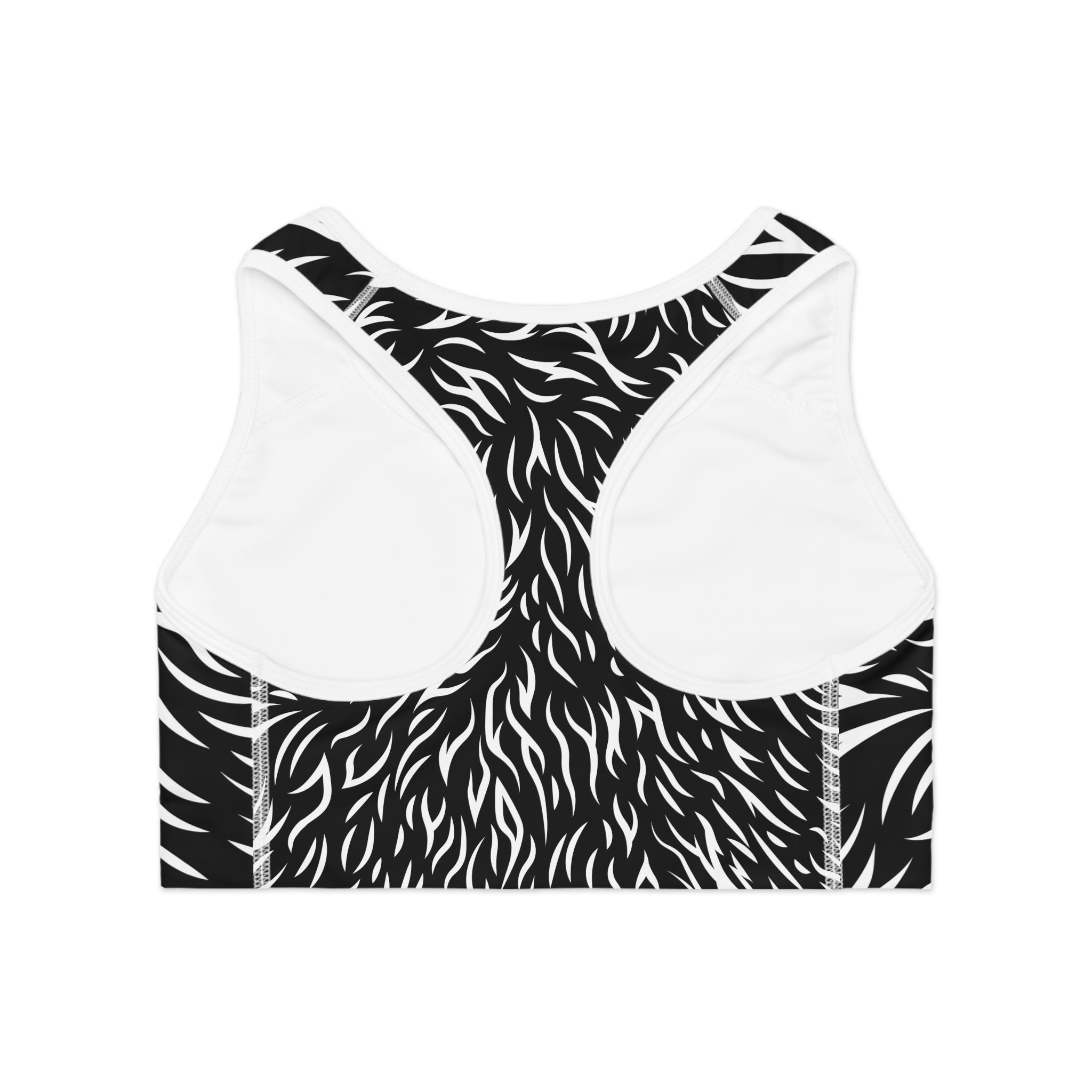 Monochrome Zebra Print Sports Bra — Black & White Active Crop Top