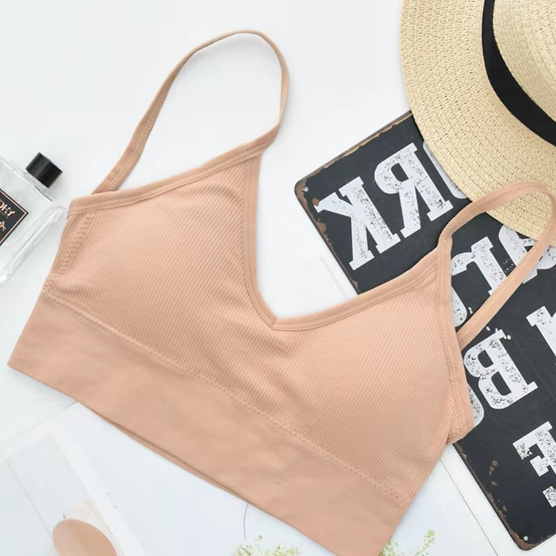 Sports Bra Padded Tube Top Women Crop Top Seamless Underwear Female Streetwear Tank Top Removable Pads Push-Up Bra Solid Camis