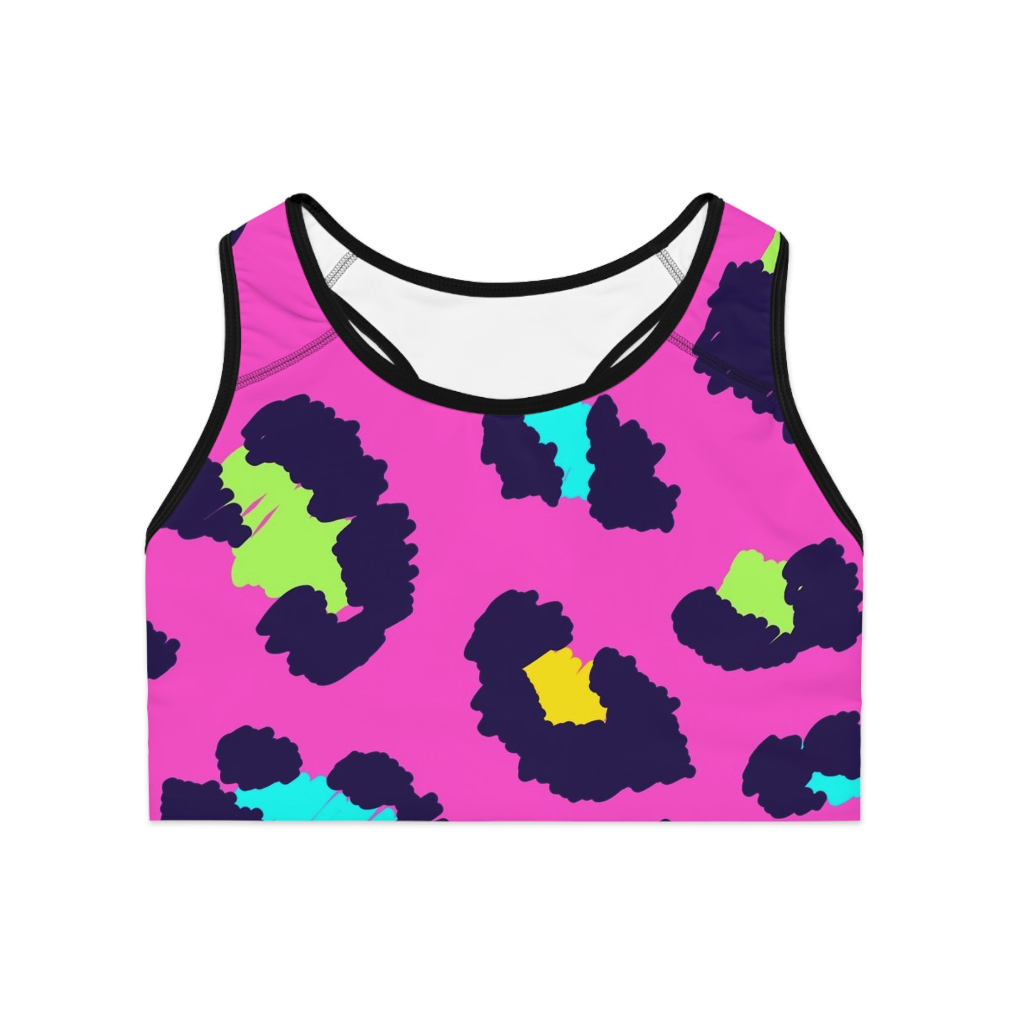 Neon Leopard Sports Bra – Bright Pink All-Over-Print Activewear