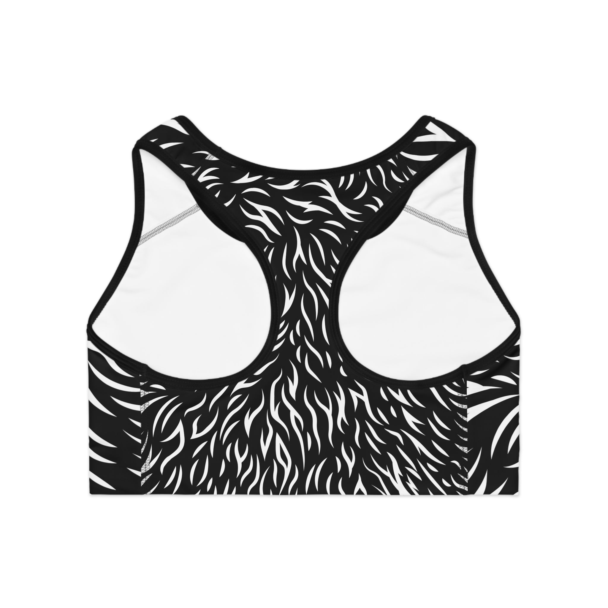 Monochrome Zebra Print Sports Bra — Black & White Active Crop Top
