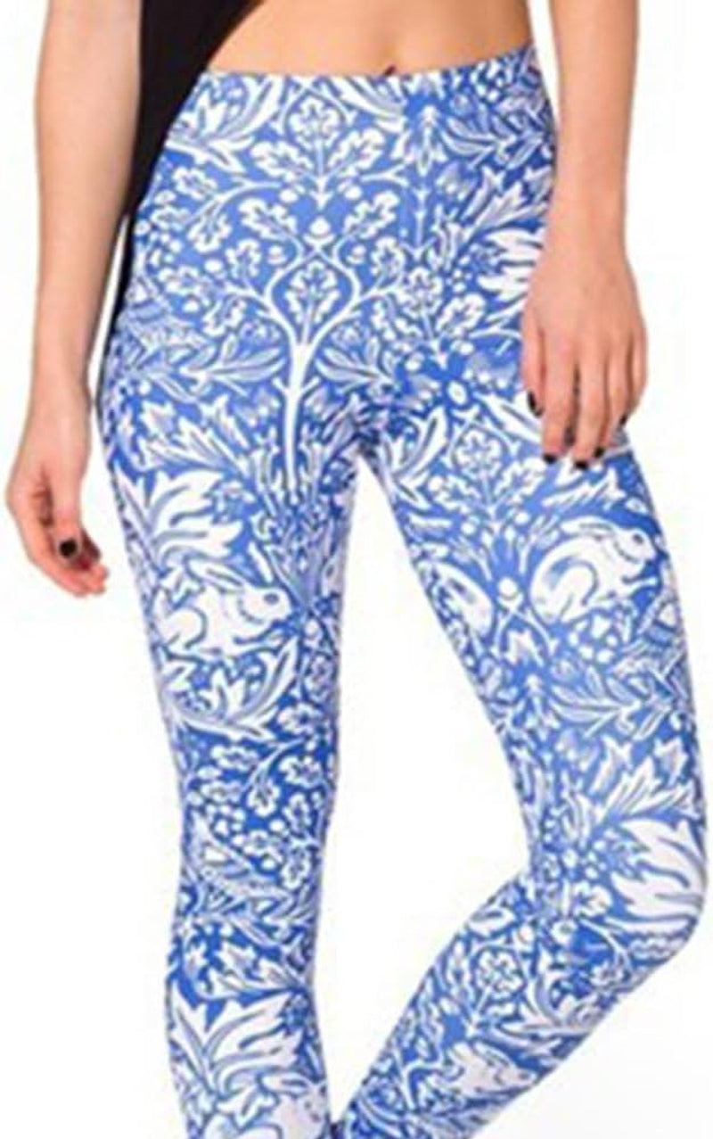 ® Women'S High Waist Pure Color Digital Printted Ankle Elastic Tights Legging