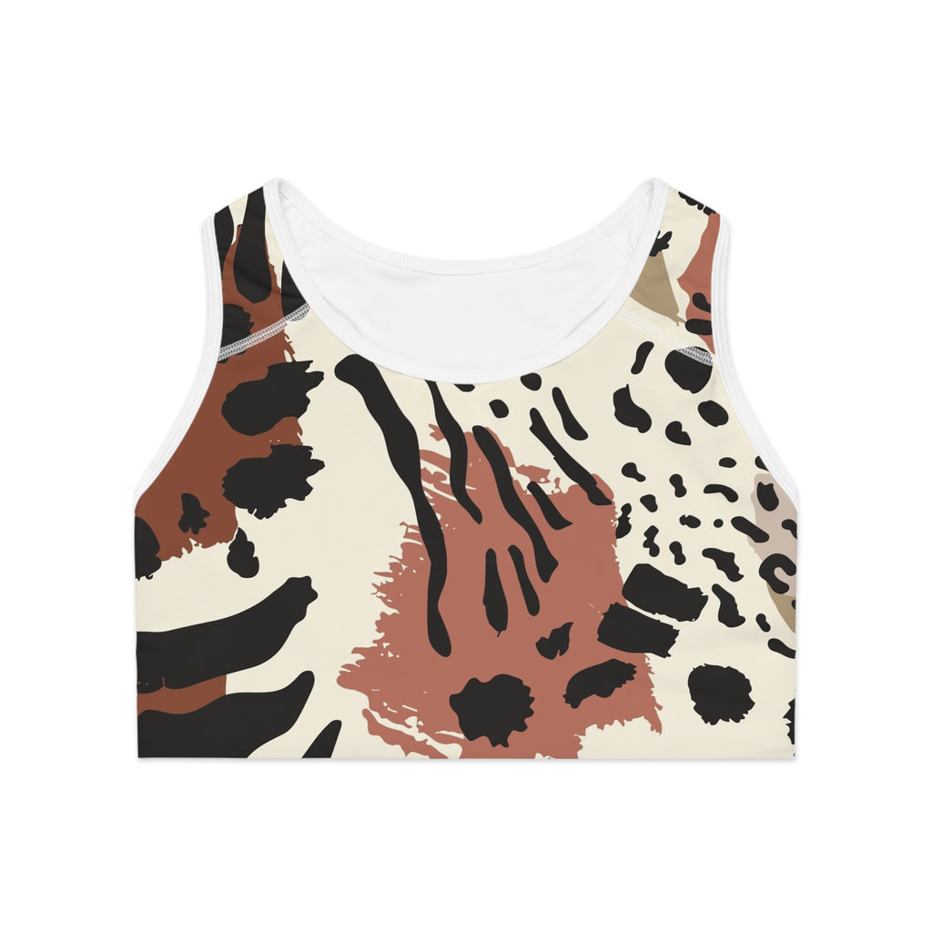 Animal Print Sports Bra — Neutral Beige & Rust All-Over-Print