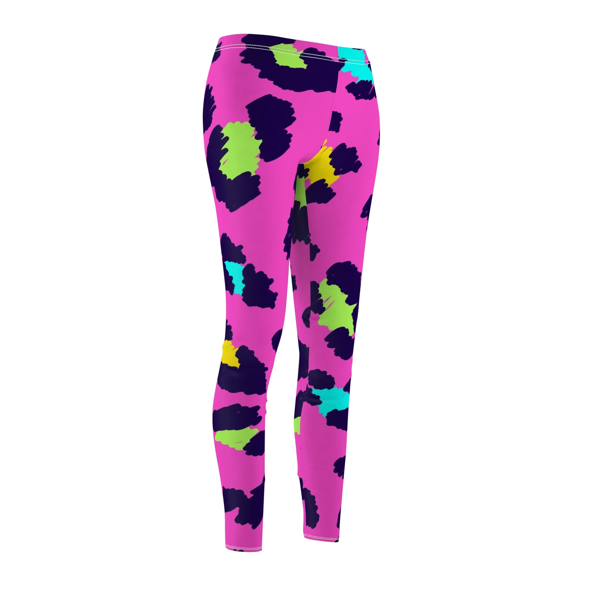 Neon Leopard Print Leggings — Women's Bright Pink Animal Print Activewear