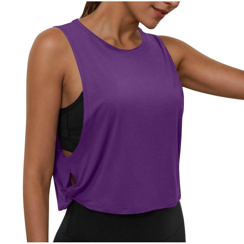 Women Sleeveless Yoga Tops Breathable Blouse Cover Up Gym Workout Cool T-Shirt Running Short Tank Crop Top Athletic Vest