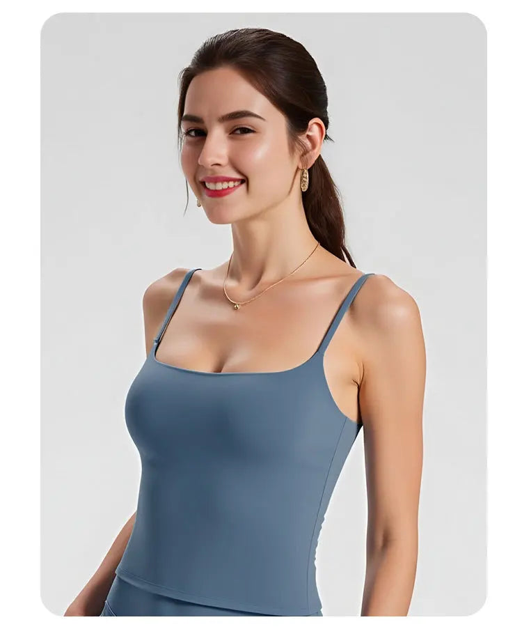 GYM Tank Top with Built in Bra Women's Yoga Clothing Running Square Neck Fitness Vest Beautiful Back Sports Workout Yoga Vest