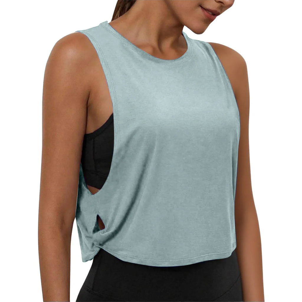 Women Sleeveless Yoga Tops Breathable Blouse Cover Up Gym Workout Cool T-Shirt Running Short Tank Crop Top Athletic Vest