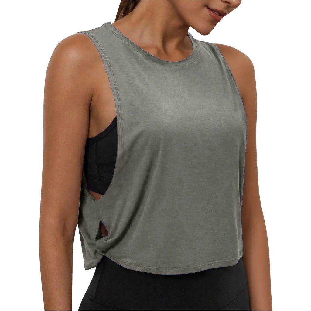 Women Sleeveless Yoga Tops Breathable Blouse Cover Up Gym Workout Cool T-Shirt Running Short Tank Crop Top Athletic Vest